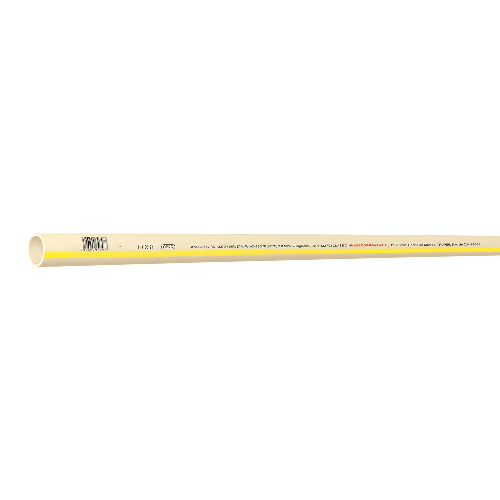 Tubo de 1" CPVC hidráulico RD 13.5, 1", 3m, 0.8kg