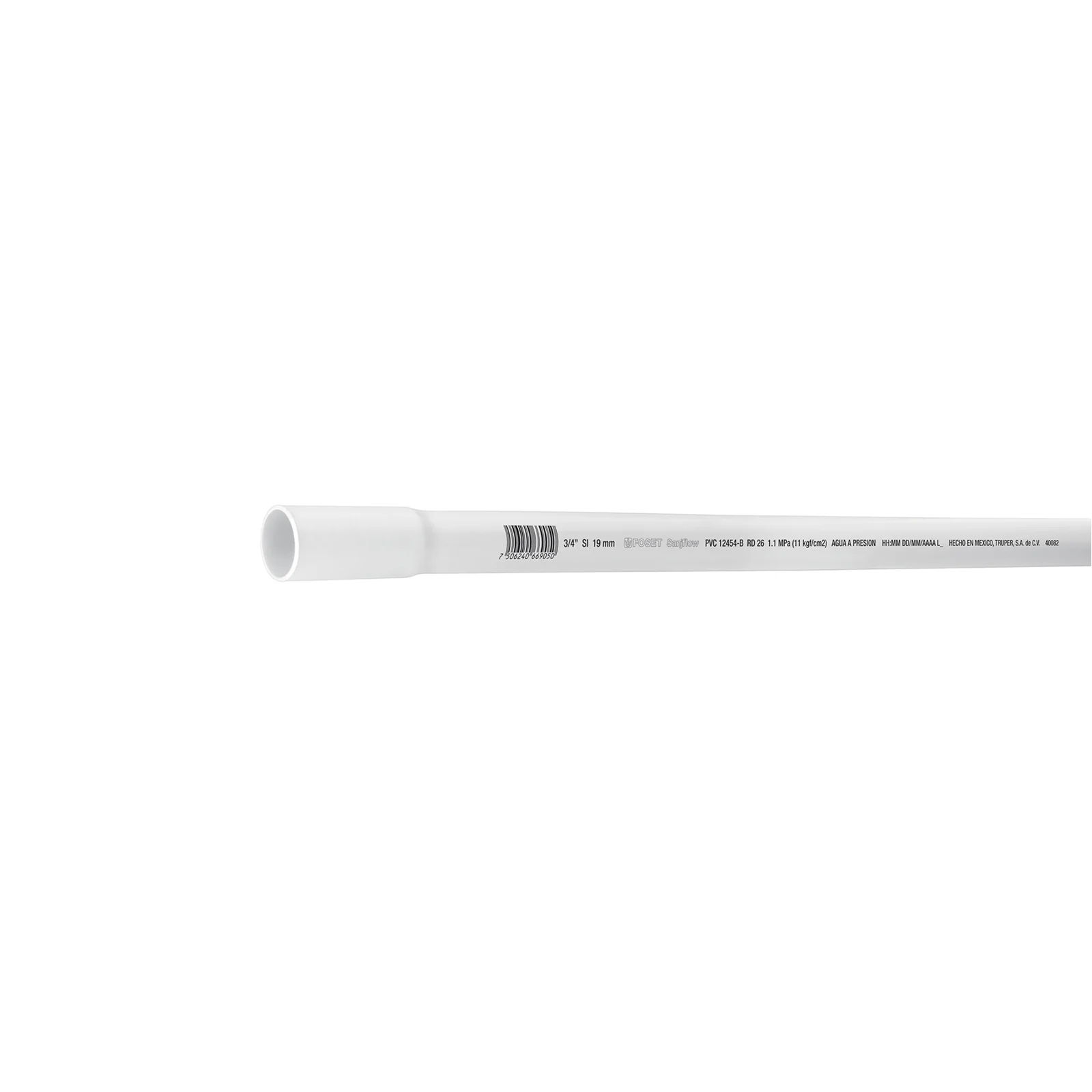 Tubo de 3/4" PVC hidráulico RD 26, 3m, 0.5kg