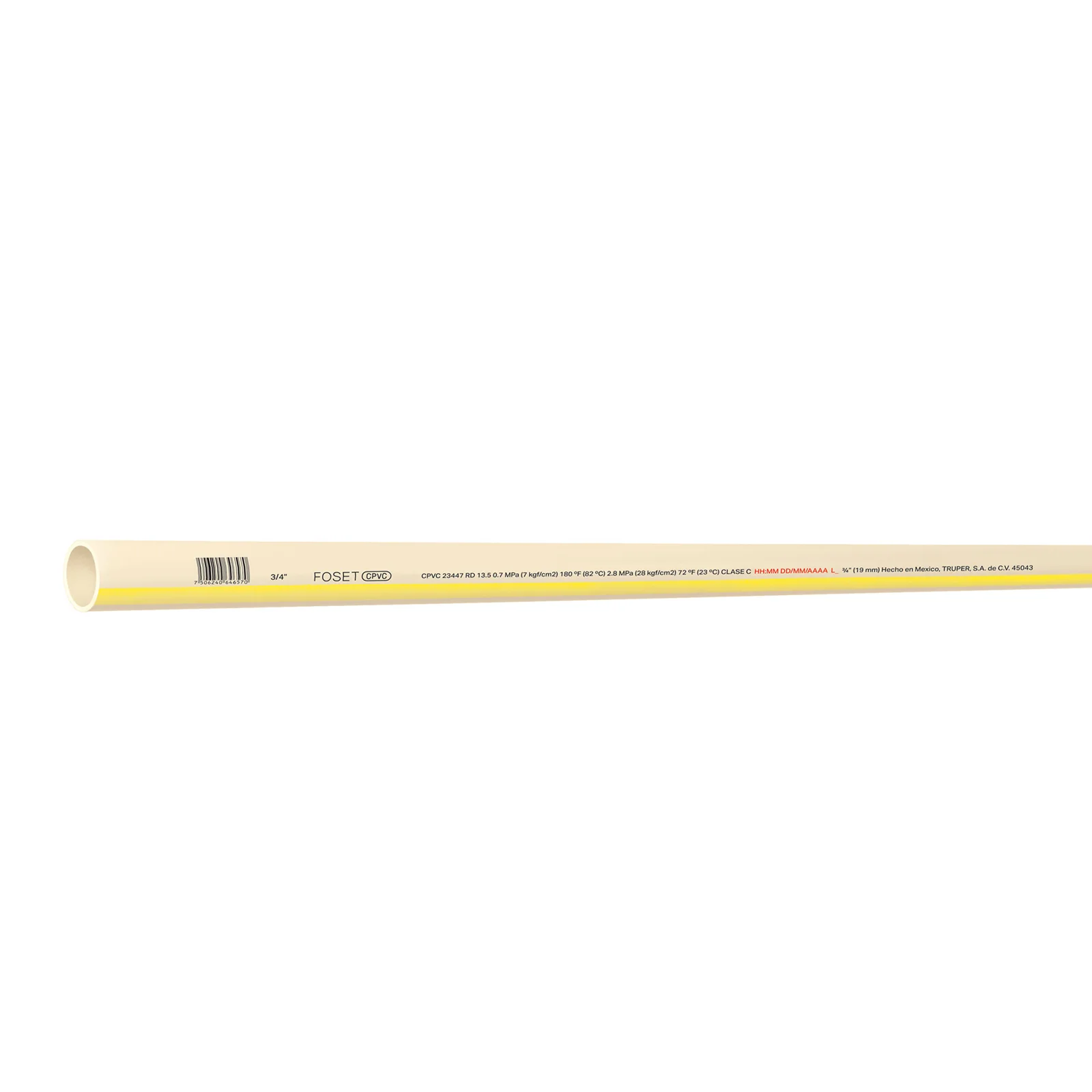 Tubo de 3/4" CPVC hidráulico RD 13.5, 3m, 0.5kg