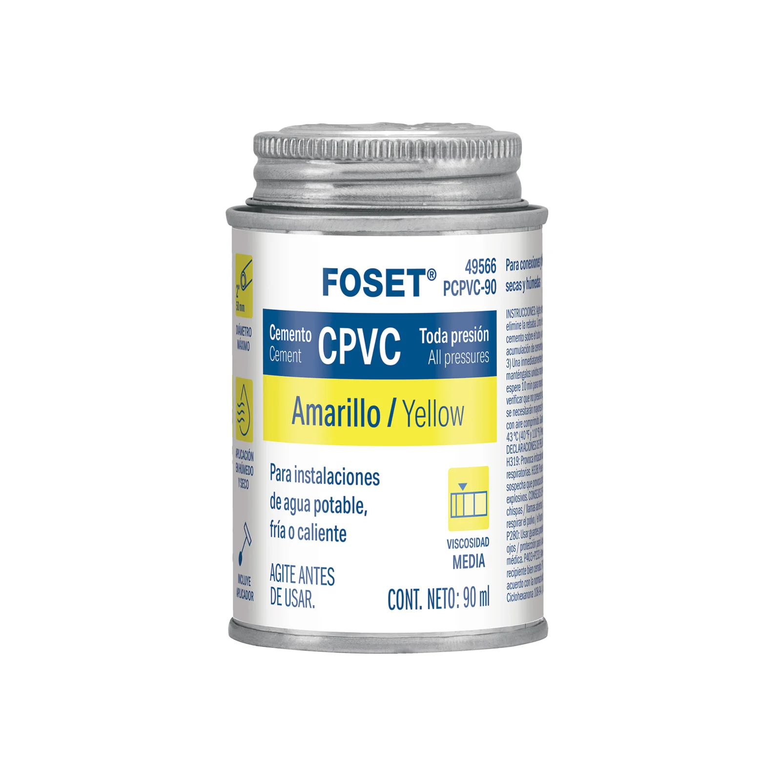 Cemento p/CPVC, amarillo, toda presión, lata 90ml