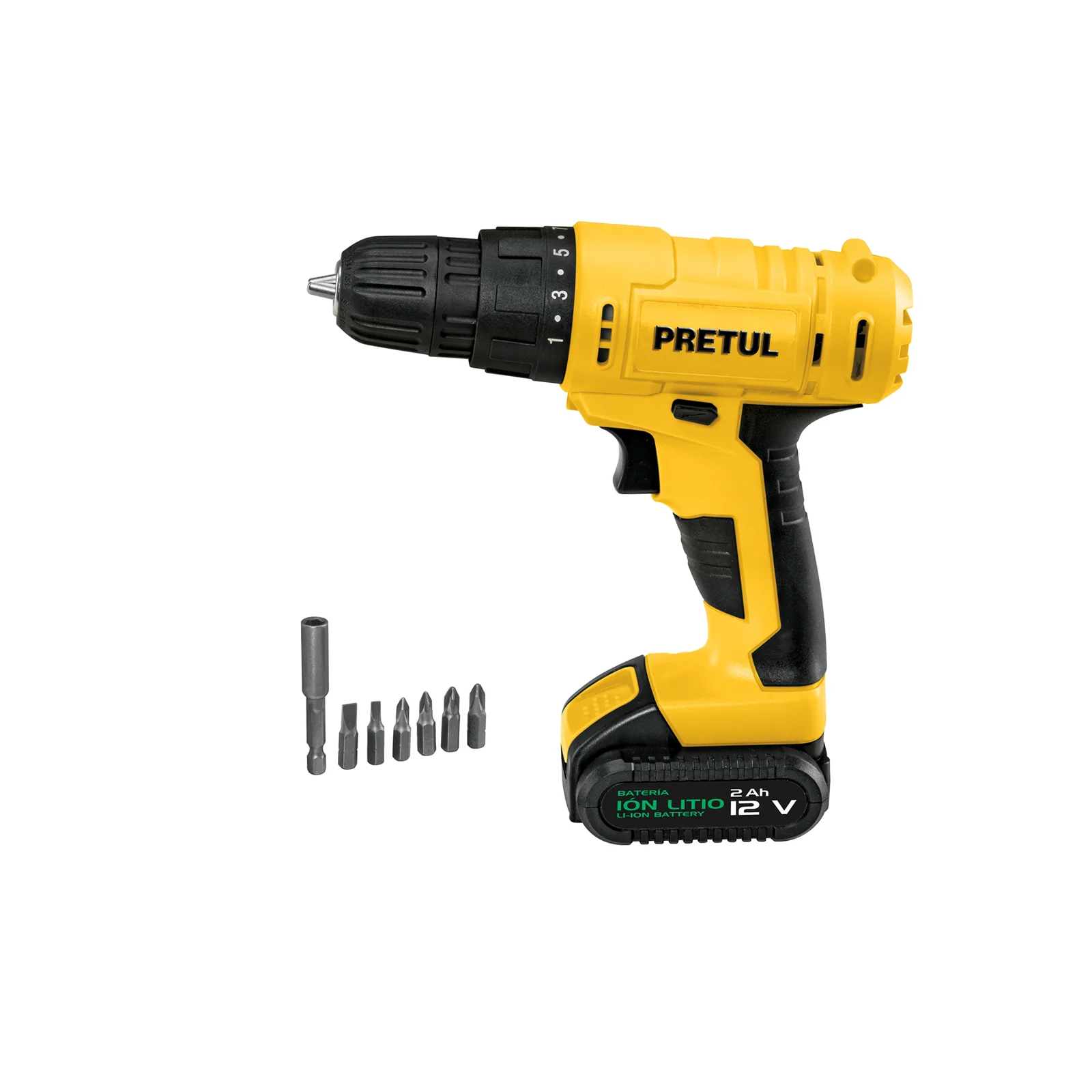Taladro/destornillador 3/8", 12V, 1 batería 2Ah,PRETUL(DESC)